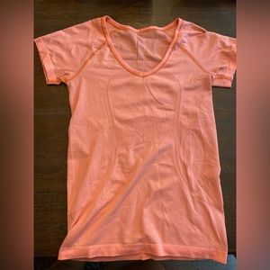 Orange/Coral Lululemon Swiftly tech V neck t shirt